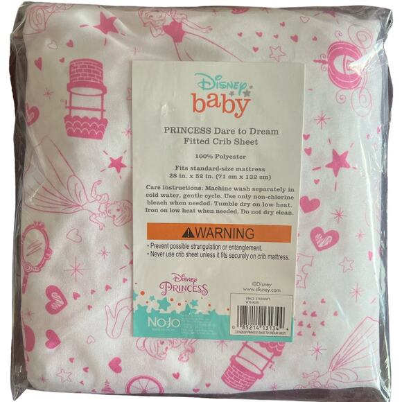 DISNEY Baby - Dare to Dream White and Pink Fitted Crib Sheet, 28"x52x8".